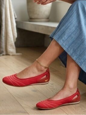 Gola Red Canvas Ballet Flats with Contrast Stitching Size 7